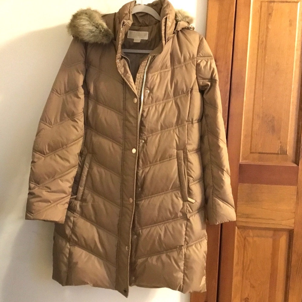 Michael Kors Quilted Fur Long Tan Jacket NWOT Size Small
